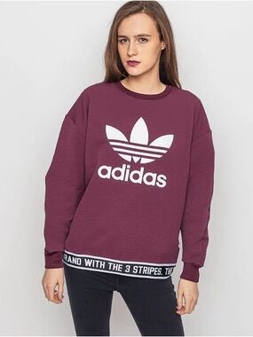 adidas m Maroon Crewneck Sweatshirt with White Trefoil